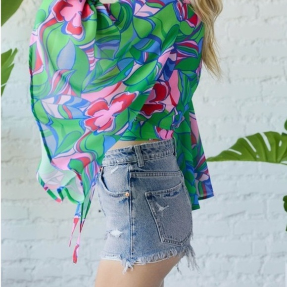 Floral Wrap Top with Bell Sleeves - Picture 4 of 14